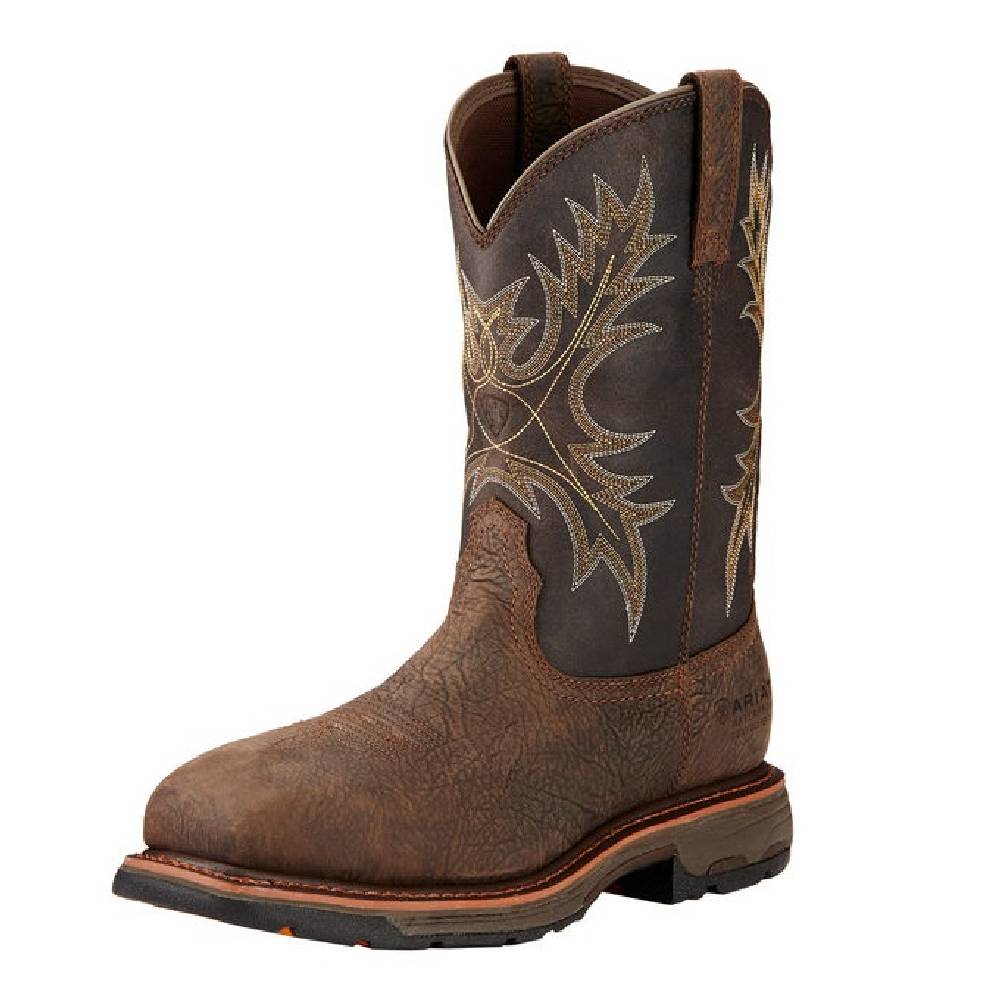 Men's Ariat Workhog Wide Square Toe H2O Bruin Brown Composite