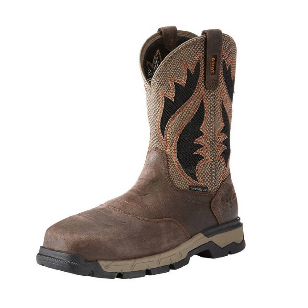 Men's Ariat Rebar Flex Western Venttek Chocolate Brown Composite Safety Toe