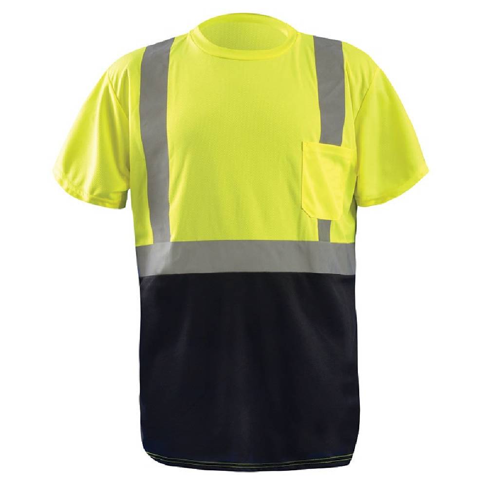 Men Occunomix Class 2 High Visibility Black Bottom Wicking Birdseye Mest Safety T-Shirt