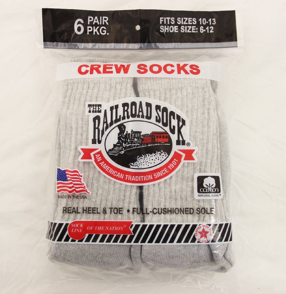 Men's Railroad Socks Grey Crew 6 Pack